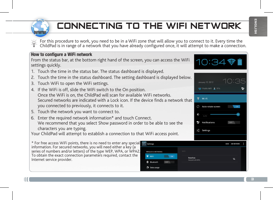 Connecting to the wifi network, Description of the childpad | ARNOVA ChildPadUser Guide User Manual | Page 3 / 71