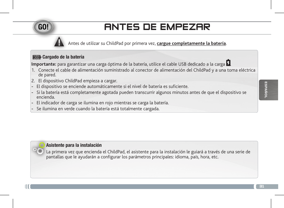 Antes de empezar | ARNOVA ChildPadUser Guide User Manual | Page 31 / 71