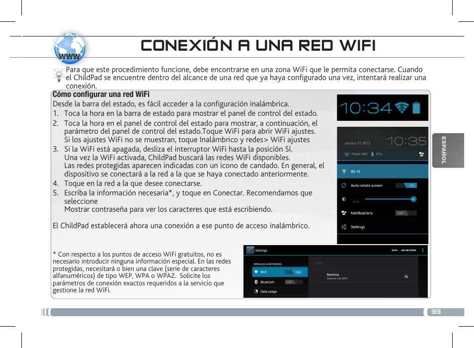 Conexión a una red wifi, Descripción del childpad | ARNOVA ChildPadUser Guide User Manual | Page 33 / 71