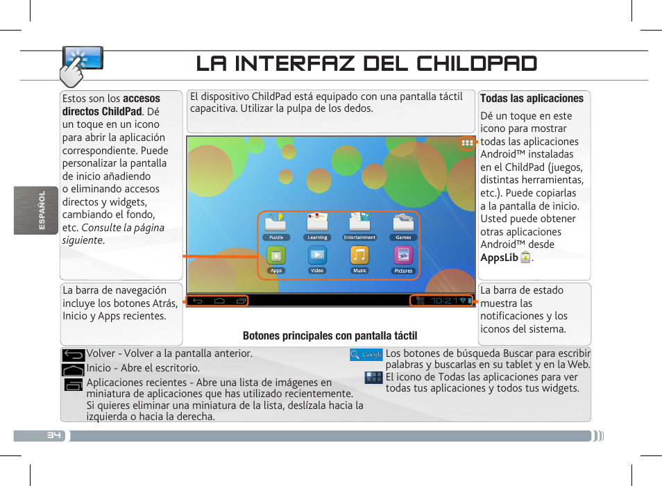 La interfaz del childpad, Personalización del childpad | ARNOVA ChildPadUser Guide User Manual | Page 34 / 71