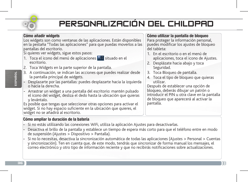 Transferencia de archivos, Personalización del childpad | ARNOVA ChildPadUser Guide User Manual | Page 36 / 71