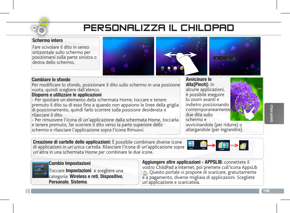 Interfaccia del childpad, Personalizza il childpad | ARNOVA ChildPadUser Guide User Manual | Page 45 / 71