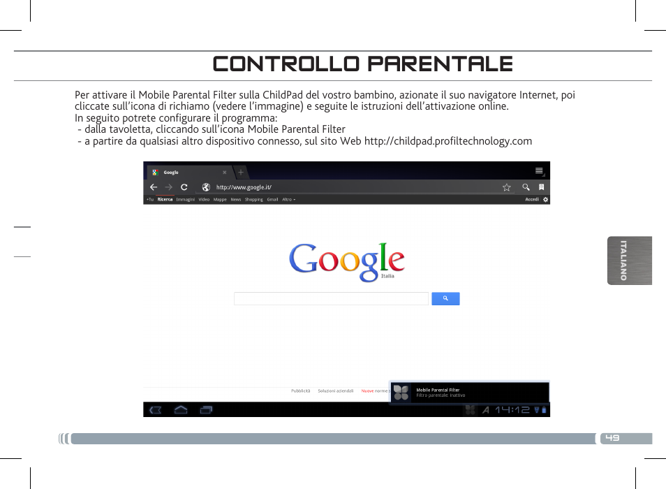 Controllo parentale registrazione del childpad | ARNOVA ChildPadUser Guide User Manual | Page 49 / 71