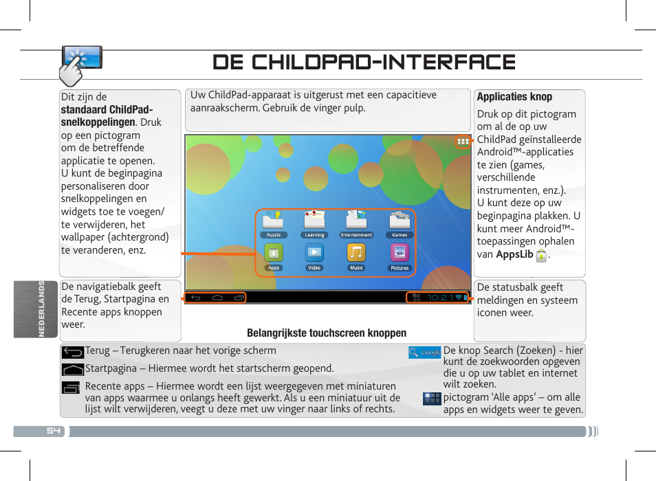 De childpad-interface, Personaliseer uw childpad | ARNOVA ChildPadUser Guide User Manual | Page 54 / 71