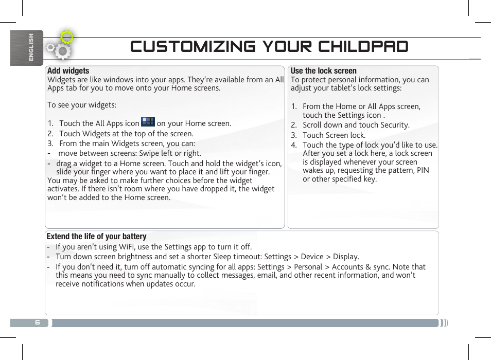 Transferring media customizing your childpad | ARNOVA ChildPadUser Guide User Manual | Page 6 / 71