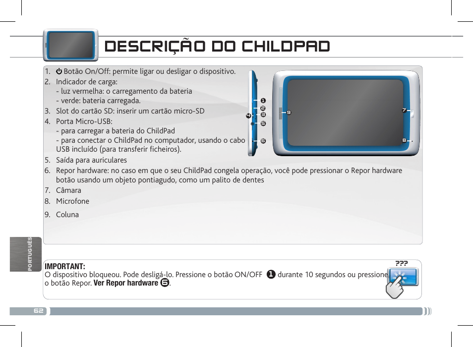 Descrição do childpad | ARNOVA ChildPadUser Guide User Manual | Page 62 / 71