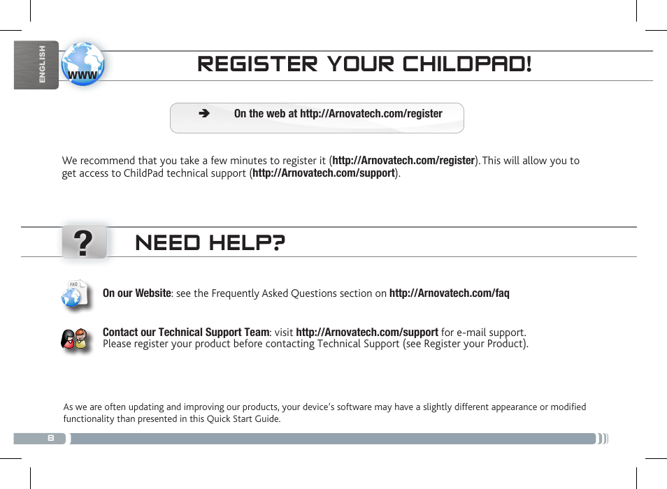 Parental control need help, Register your childpad | ARNOVA ChildPadUser Guide User Manual | Page 8 / 71