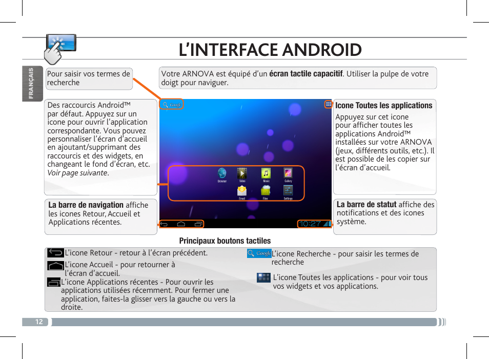 L’interface android | ARNOVA FamilyPad User Manual | Page 12 / 66