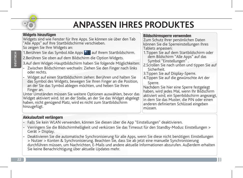 Anpassen ihres produktes | ARNOVA FamilyPad User Manual | Page 22 / 66