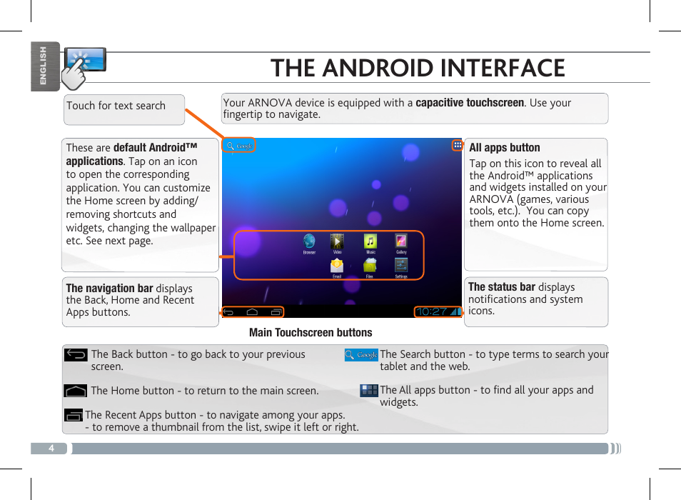 The android interface | ARNOVA FamilyPad User Manual | Page 4 / 66