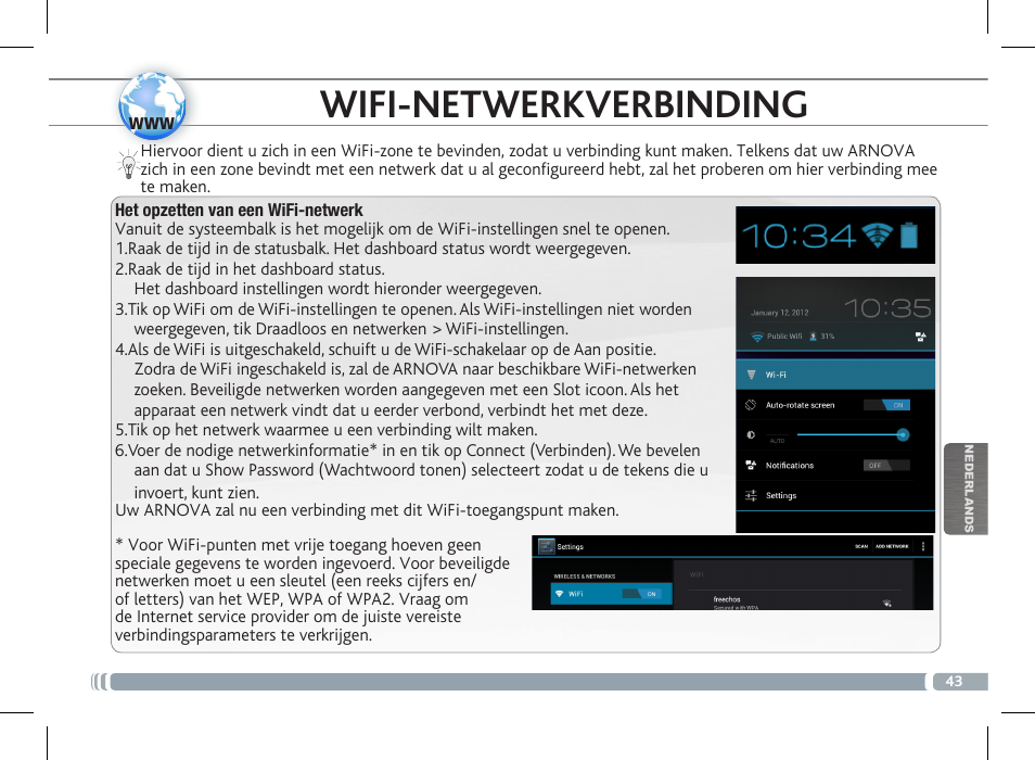 Wifi-netwerkverbinding, Beschrijving arnova | ARNOVA FamilyPad User Manual | Page 43 / 66