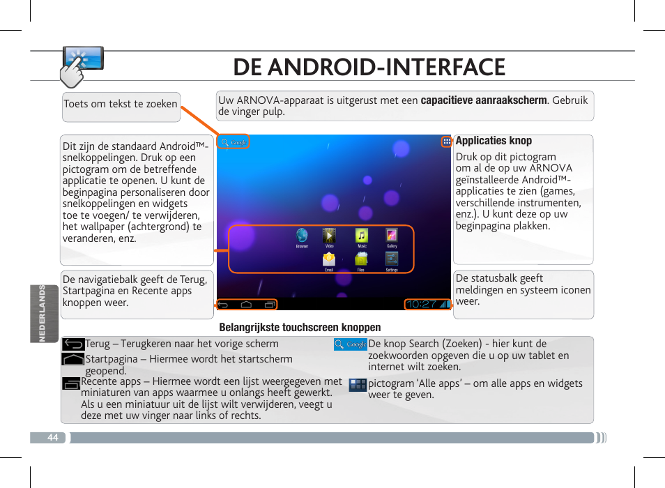 Personaliseer uw product, De android-interface | ARNOVA FamilyPad User Manual | Page 44 / 66