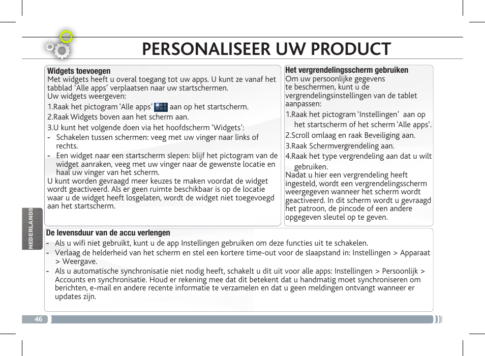 Personaliseer uw product | ARNOVA FamilyPad User Manual | Page 46 / 66