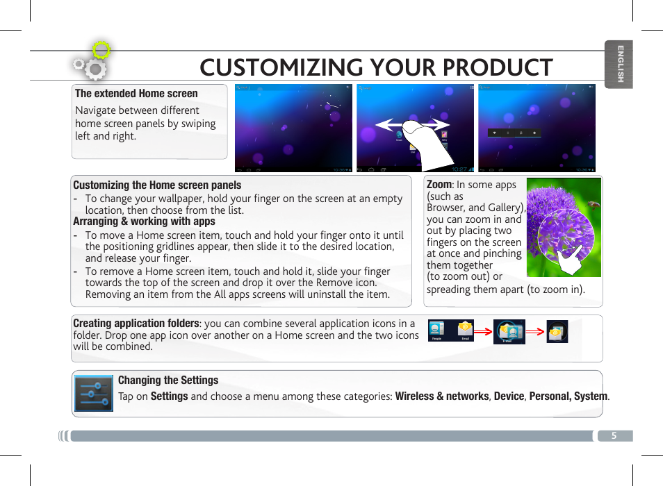 The android interface, Customizing your product | ARNOVA FamilyPad User Manual | Page 5 / 66