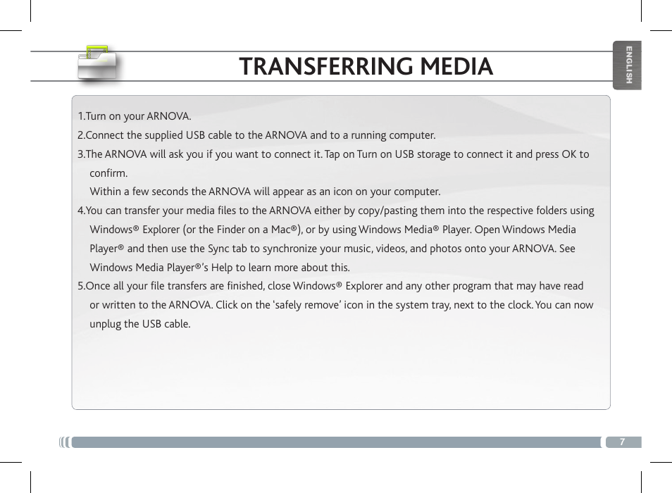 Transferring media | ARNOVA FamilyPad User Manual | Page 7 / 66