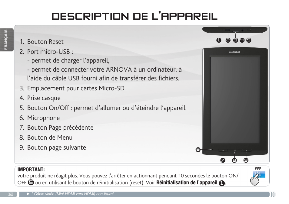 Description de l’appareil | ARNOVA GBOOK User Manual | Page 12 / 82