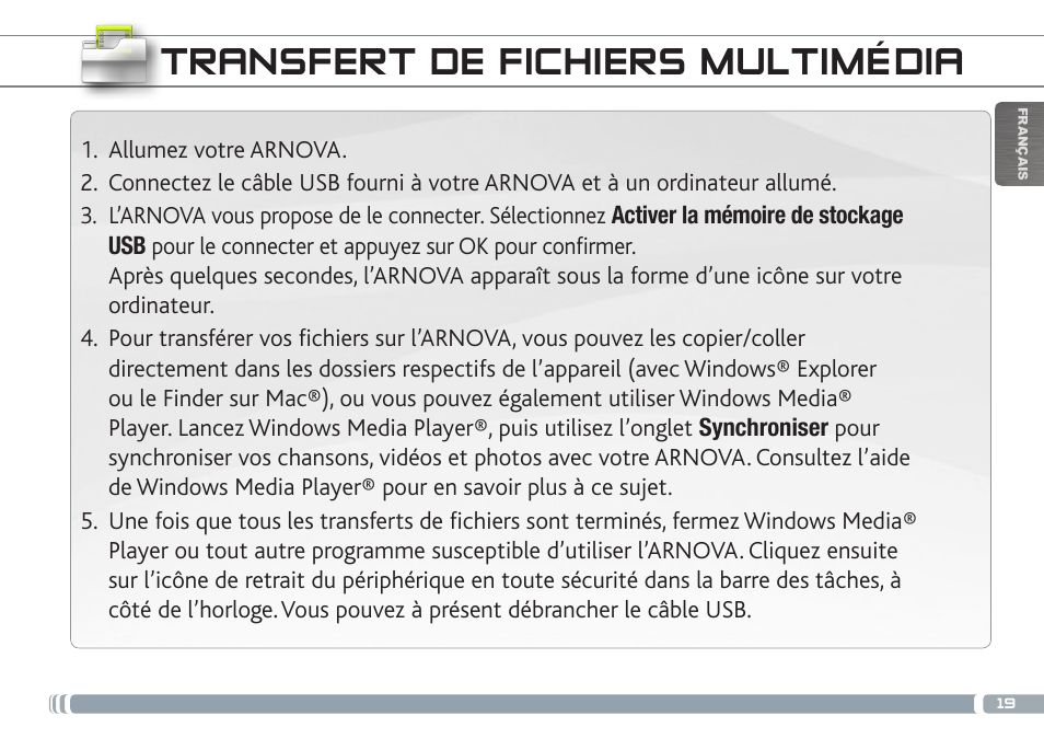 Transfert de fichiers multimédia | ARNOVA GBOOK User Manual | Page 19 / 82