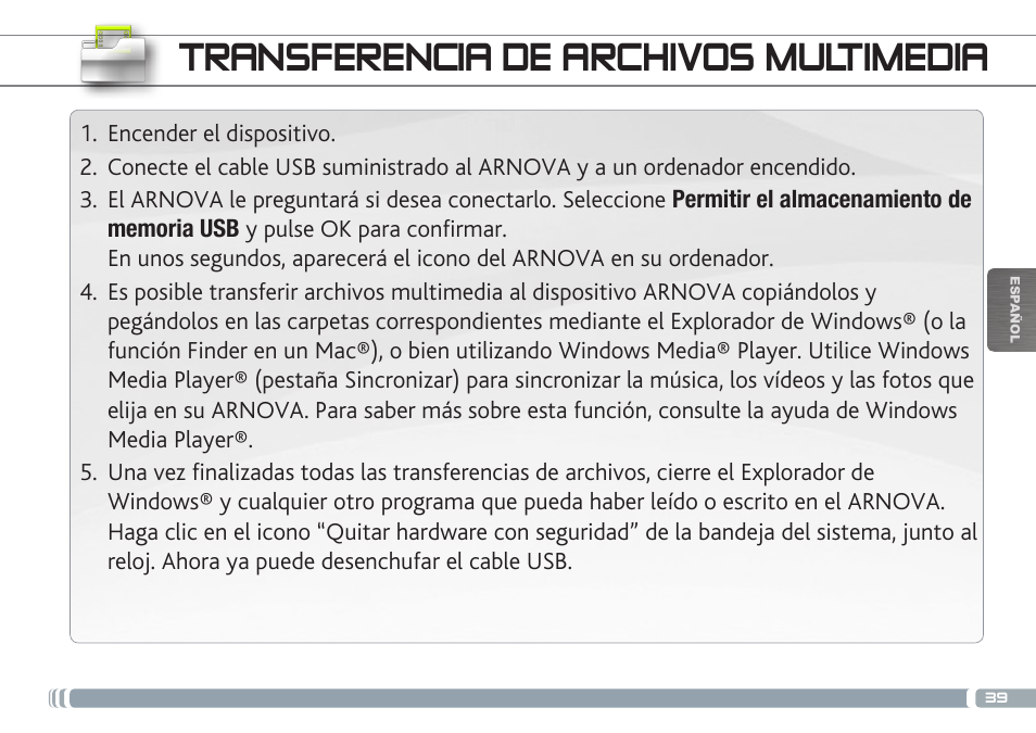 Transferencia de archivos multimedia | ARNOVA GBOOK User Manual | Page 39 / 82