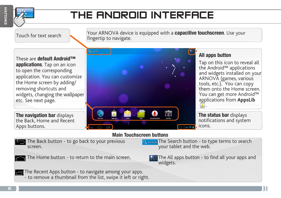 The android interface | ARNOVA GBOOK User Manual | Page 6 / 82