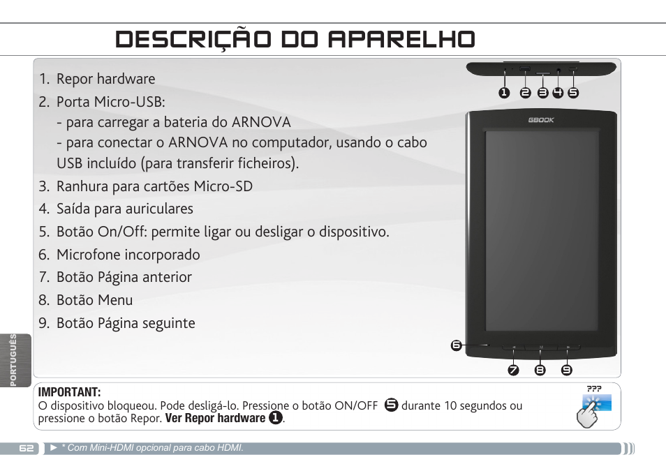 Descrição do aparelho | ARNOVA GBOOK User Manual | Page 62 / 82