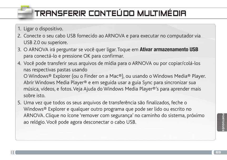 Transferir conteúdo multimédia | ARNOVA GBOOK User Manual | Page 69 / 82