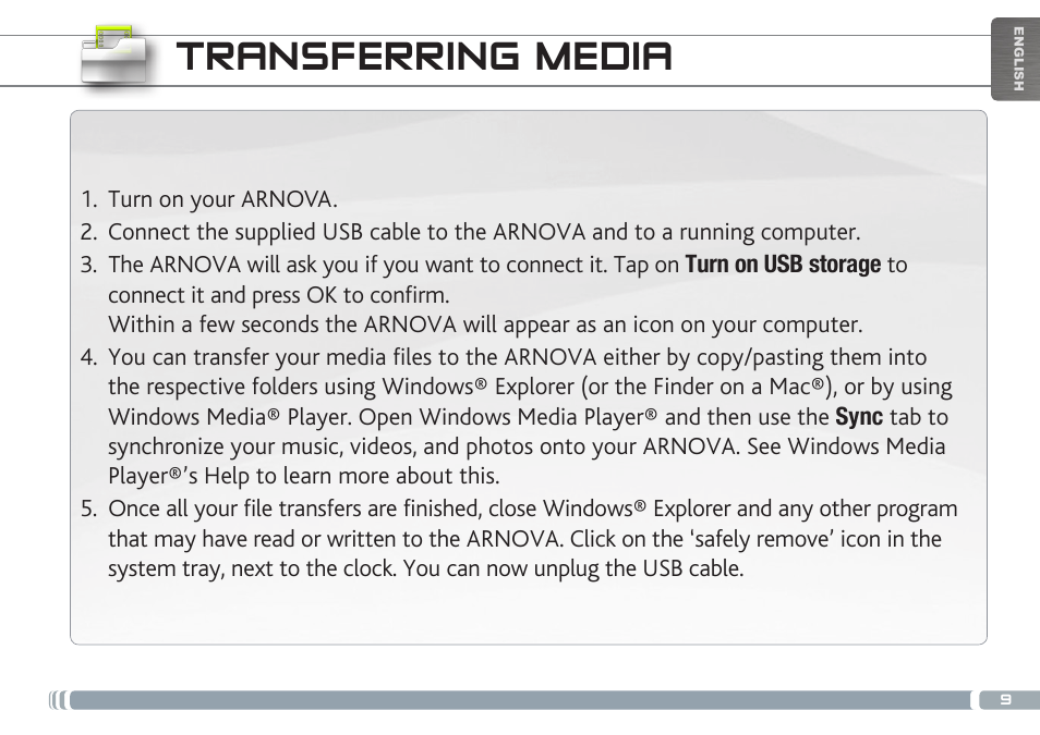 Transferring media | ARNOVA GBOOK User Manual | Page 9 / 82