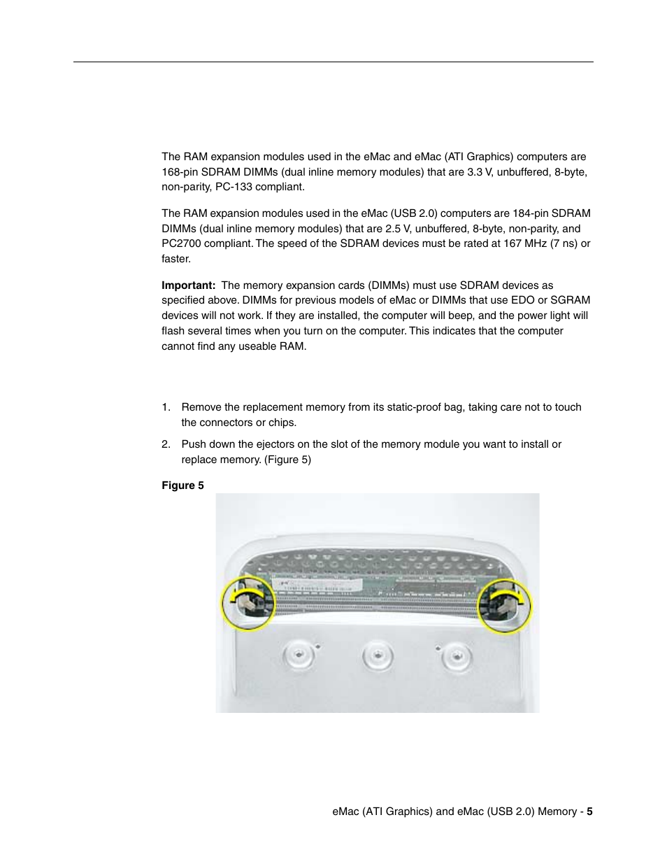 Installing memory, Procedure | Apple eMac ATI Graphics (Memory Replacement) User Manual | Page 5 / 8