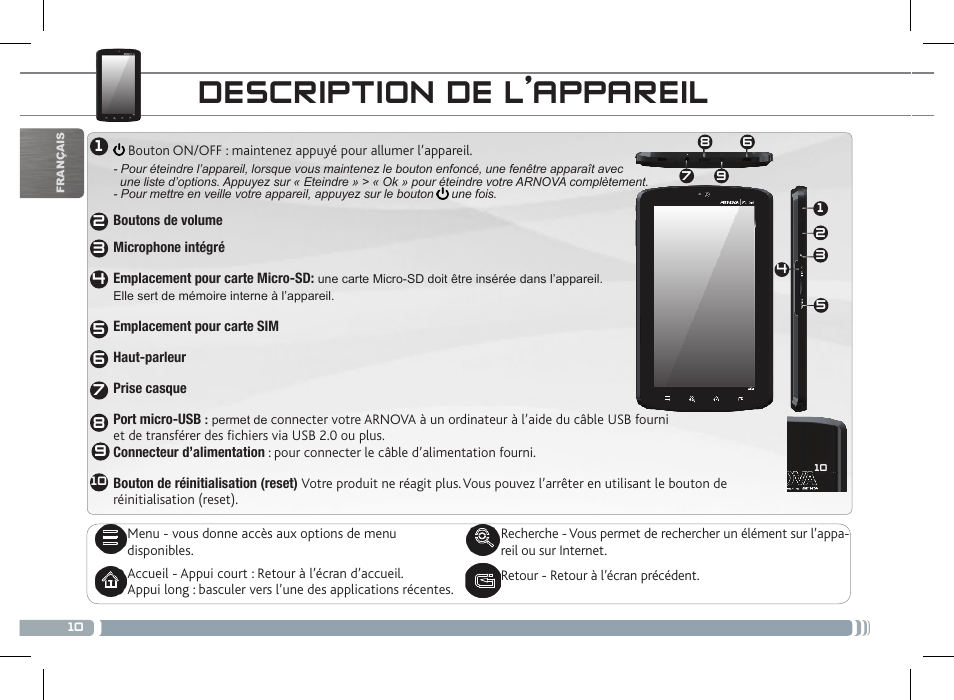 Description de l’appareil | ARNOVA 7c G2 User Manual | Page 10 / 57