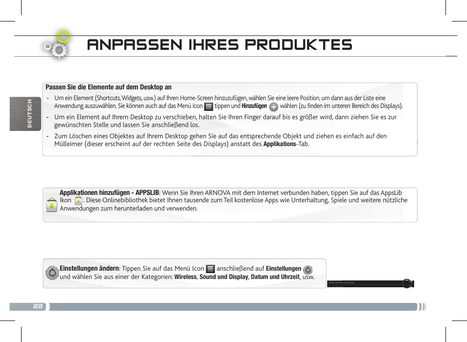 Anpassen ihres produktes | ARNOVA 7c G2 User Manual | Page 22 / 57