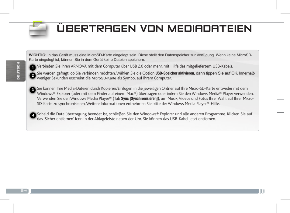 Übertragen von mediadateien | ARNOVA 7c G2 User Manual | Page 24 / 57