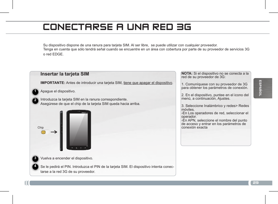 Conectarse a una red 3g | ARNOVA 7c G2 User Manual | Page 29 / 57