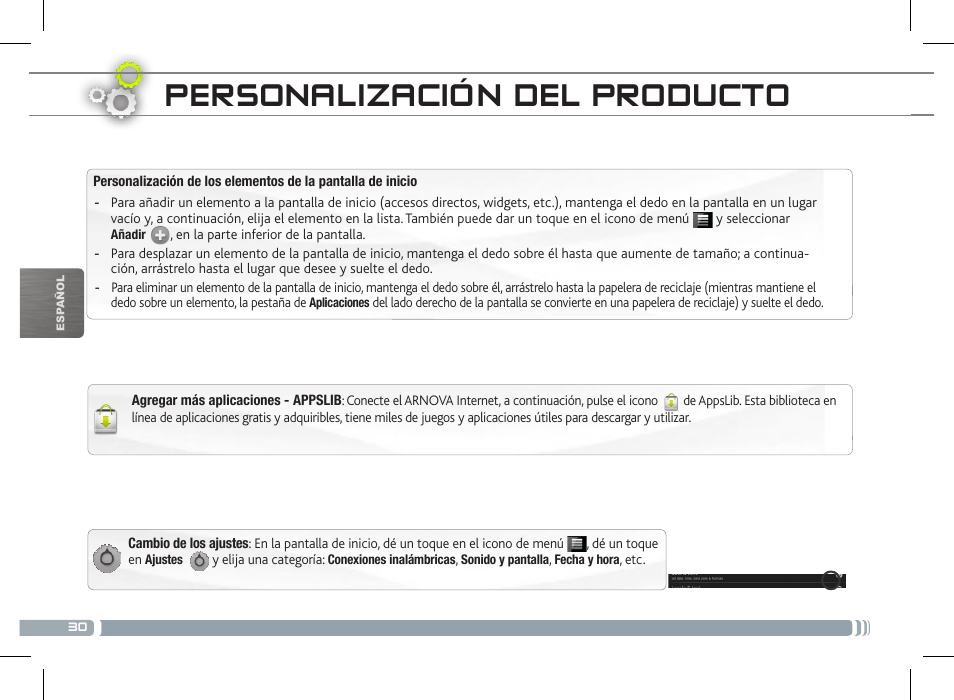 Personalización del producto | ARNOVA 7c G2 User Manual | Page 30 / 57