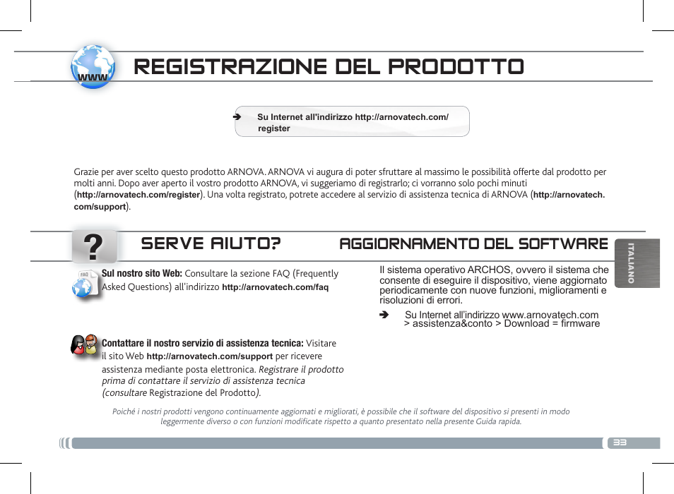 Transferencia de archivos multimedia, Registrazione del prodotto, Serve aiuto | Aggiornamento del software | ARNOVA 7c G2 User Manual | Page 33 / 57