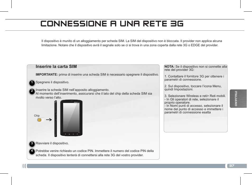 Connessione a una rete 3g | ARNOVA 7c G2 User Manual | Page 37 / 57