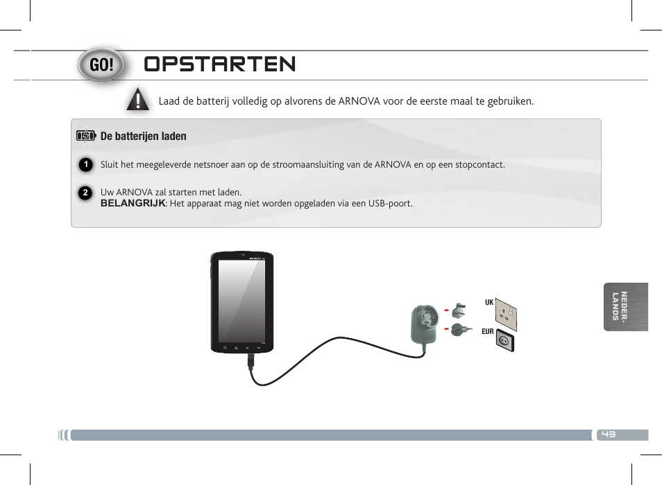 Opstarten | ARNOVA 7c G2 User Manual | Page 43 / 57