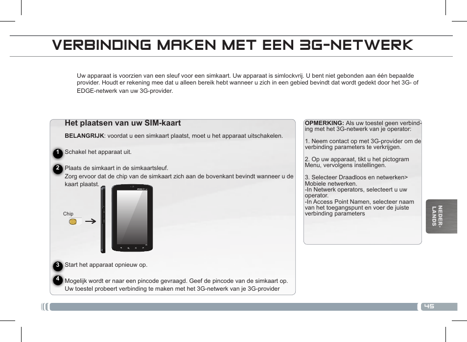 Verbinding maken met een 3g-netwerk | ARNOVA 7c G2 User Manual | Page 45 / 57