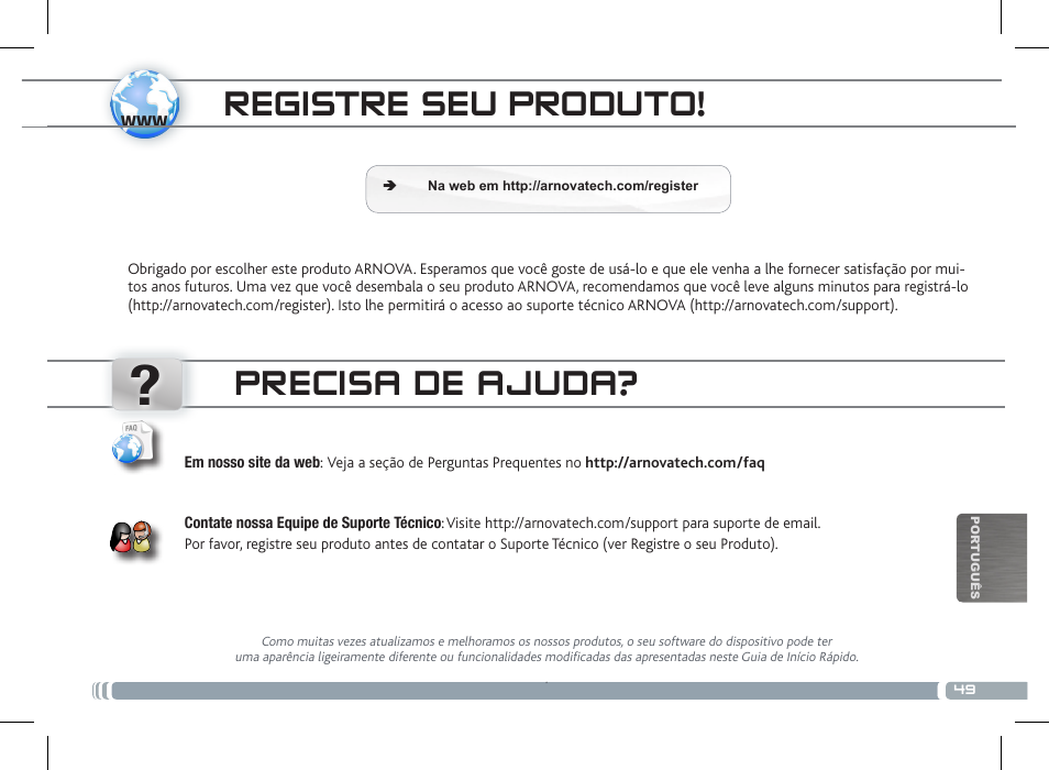 Registre seu produto, Precisa de ajuda | ARNOVA 7c G2 User Manual | Page 49 / 57