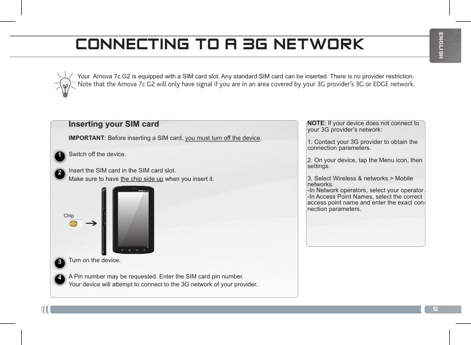 Connecting to a 3g network | ARNOVA 7c G2 User Manual | Page 5 / 57