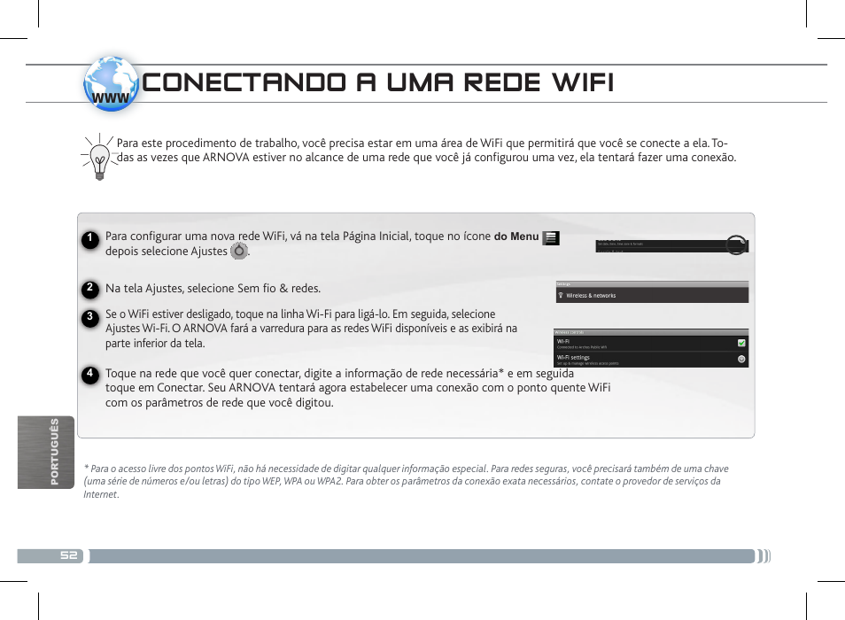 Conectando a uma rede wifi, Conectando a uma rede 3g | ARNOVA 7c G2 User Manual | Page 52 / 57