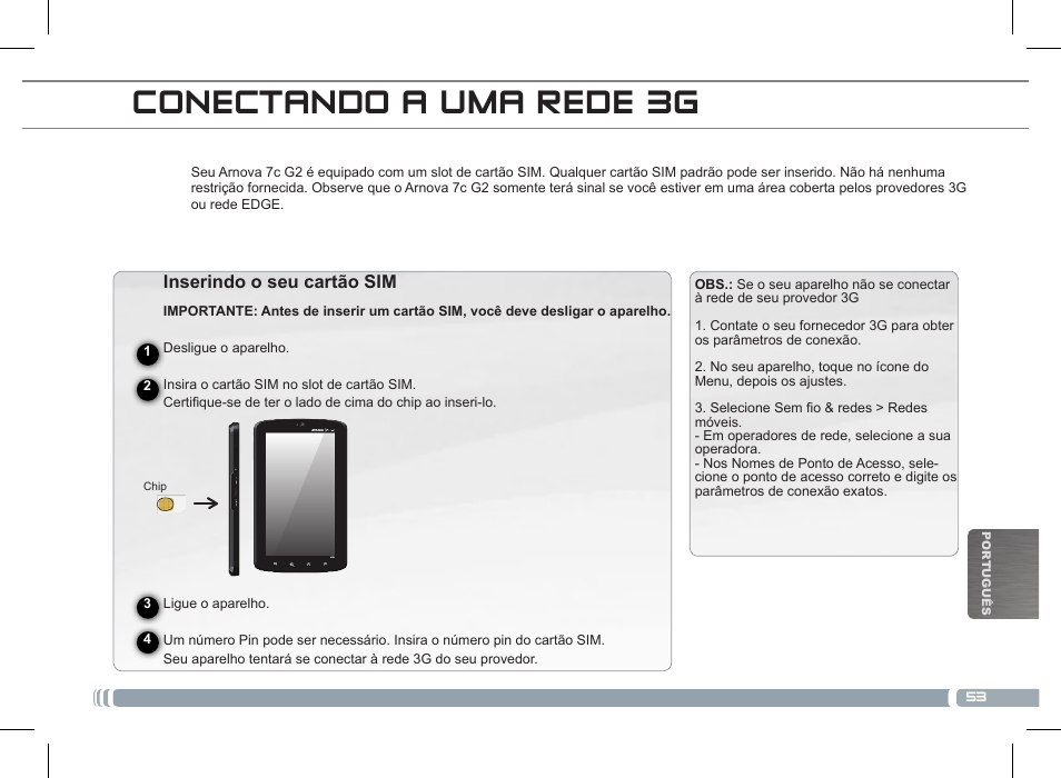 Conectando a uma rede 3g | ARNOVA 7c G2 User Manual | Page 53 / 57