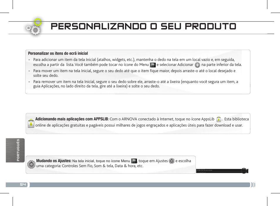 Personalizando o seu produto | ARNOVA 7c G2 User Manual | Page 54 / 57