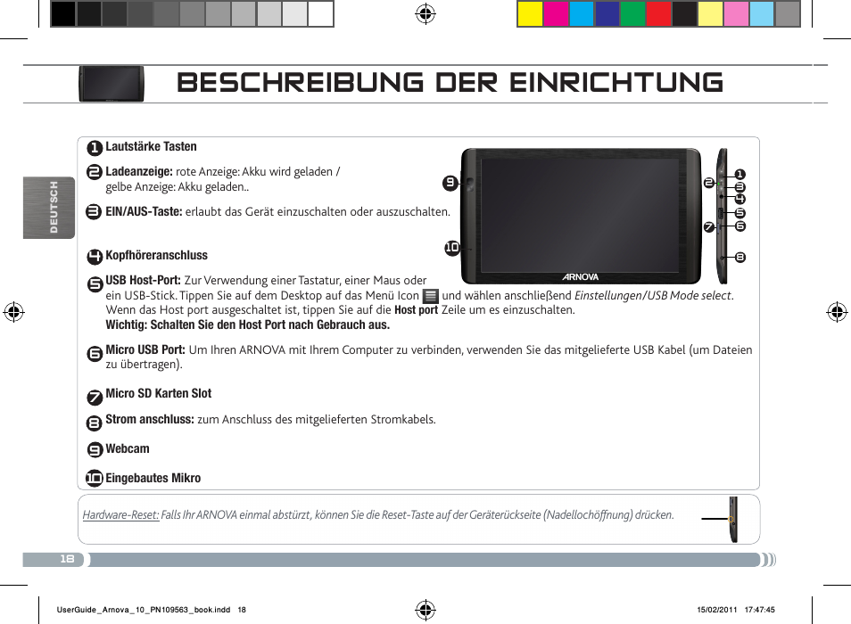 Beschreibung der einrichtung | ARNOVA 10 User Manual | Page 18 / 48