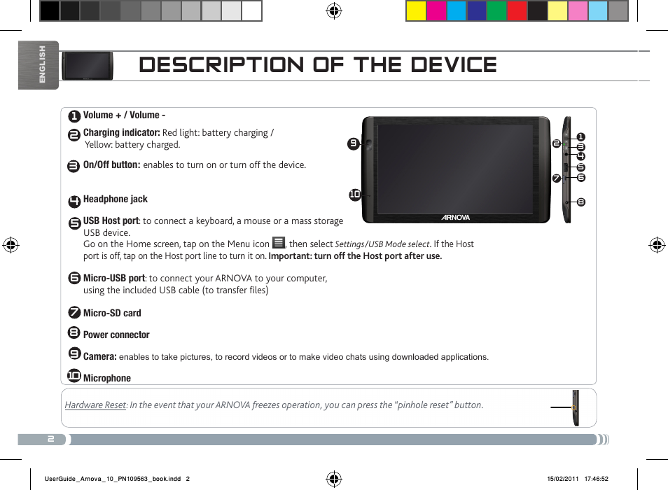 Description of the device | ARNOVA 10 User Manual | Page 2 / 48