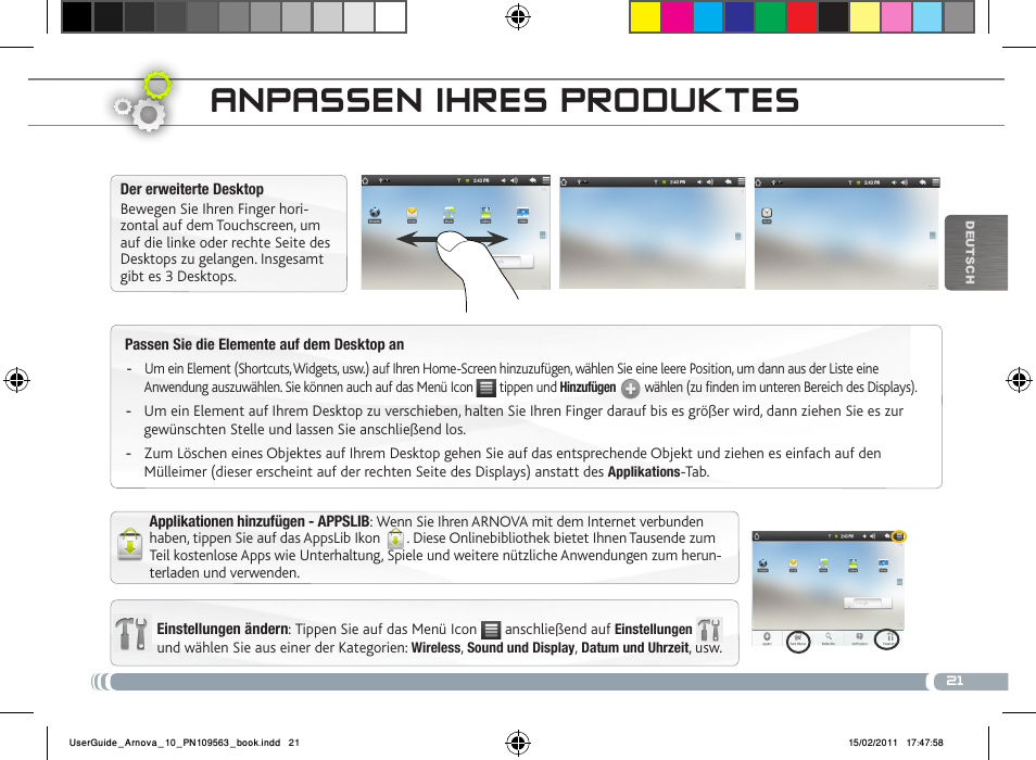 Anpassen ihres produktes | ARNOVA 10 User Manual | Page 21 / 48