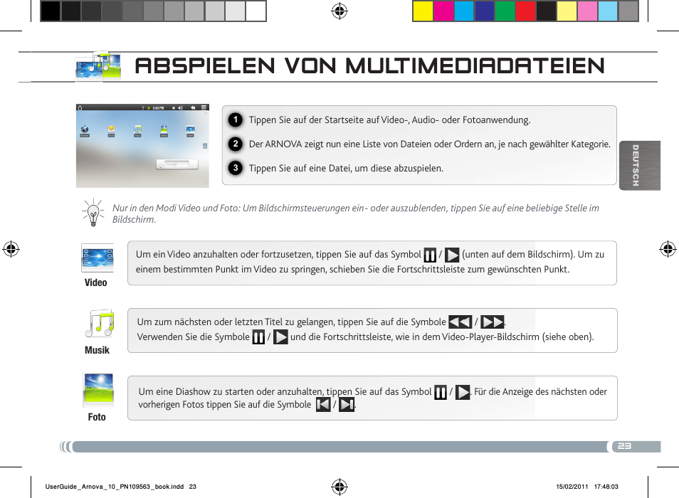 Abspielen von multimediadateien | ARNOVA 10 User Manual | Page 23 / 48