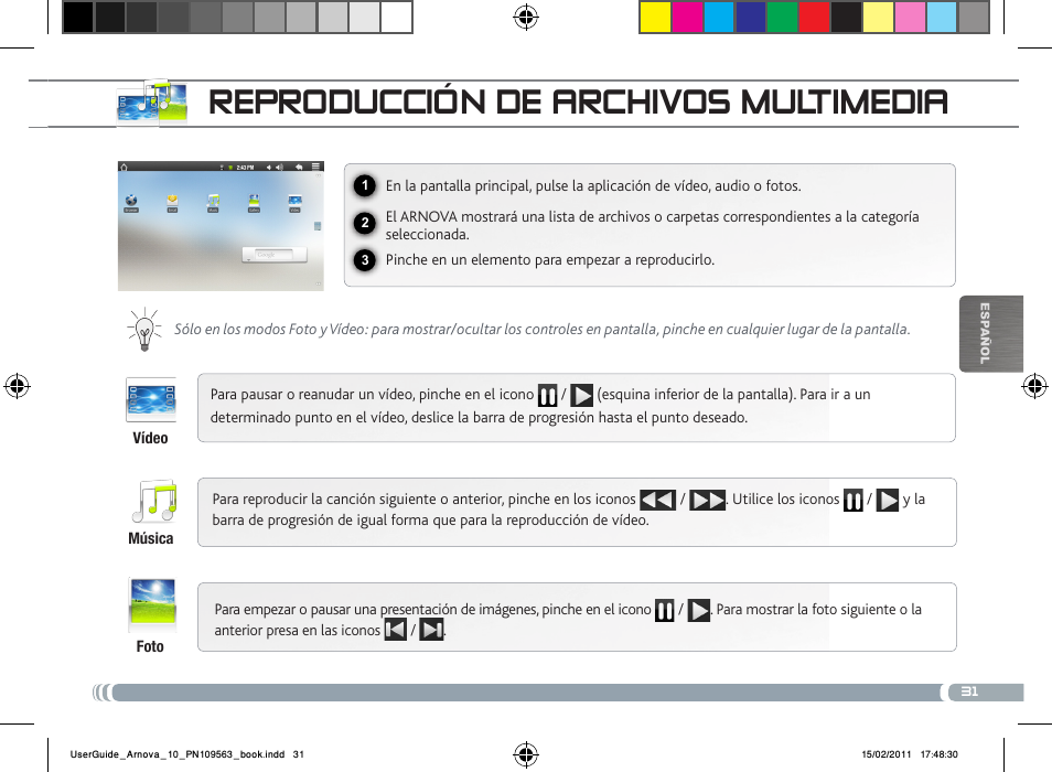 Reproducción de archivos multimedia | ARNOVA 10 User Manual | Page 31 / 48