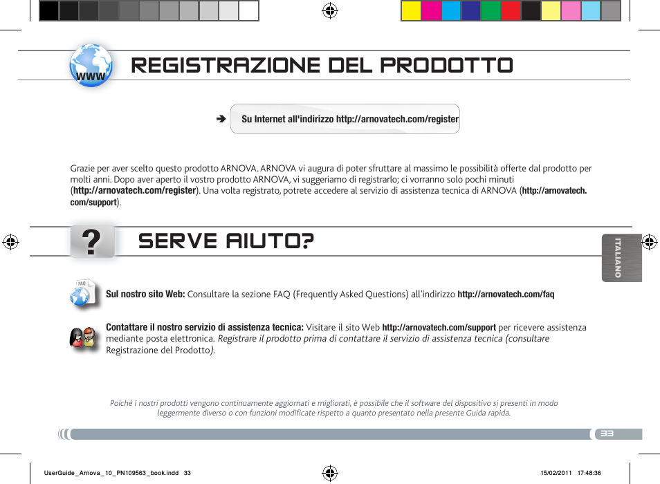 Transferencia de archivos multimedia, Registrazione del prodotto, Serve aiuto | ARNOVA 10 User Manual | Page 33 / 48