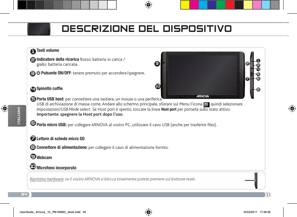 Descrizione del dispositivo | ARNOVA 10 User Manual | Page 34 / 48