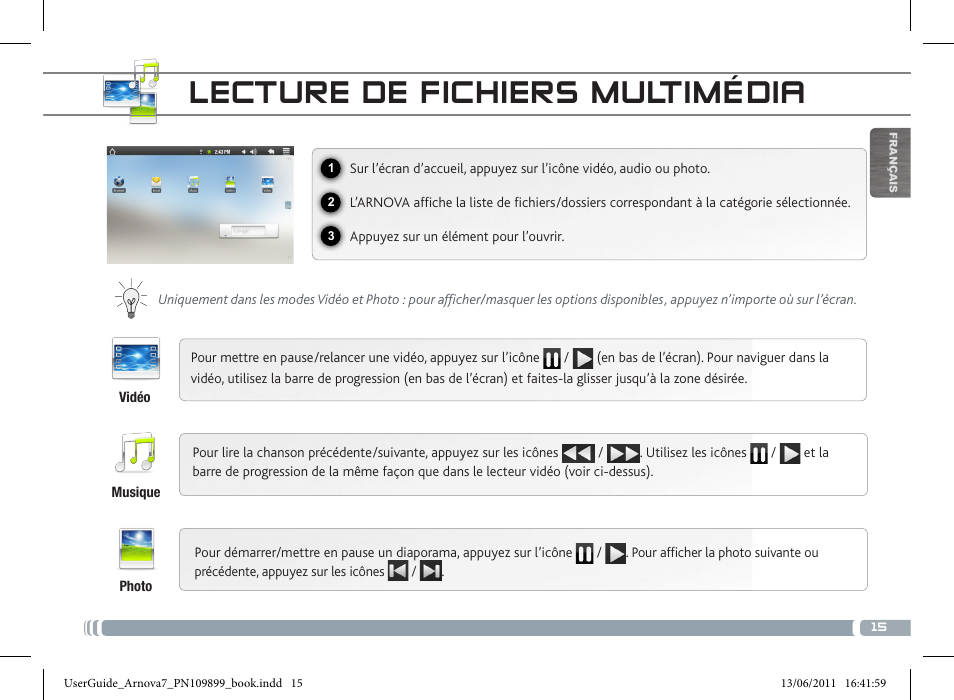 Lecture de fichiers multimédia | ARNOVA 7 User Manual | Page 15 / 49