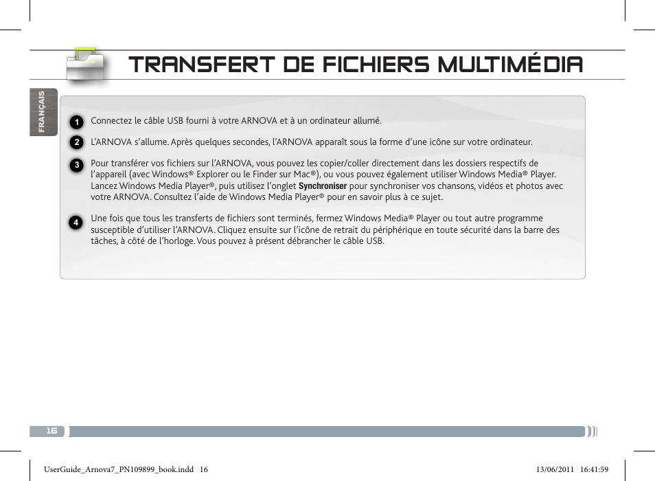 Transfert de fichiers multimédia | ARNOVA 7 User Manual | Page 16 / 49